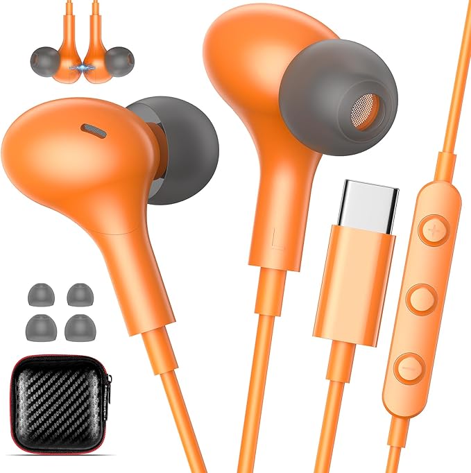 USB C Earbuds with Microphone Cute in Ear Wired Headphone USB-C Plug Ear Buds Corded Head Phone Magnetic Type C Earphone for iPhone 17 Pro Max 16 Plus 15 16e for Samsung A17 A16 S26 S25 S24