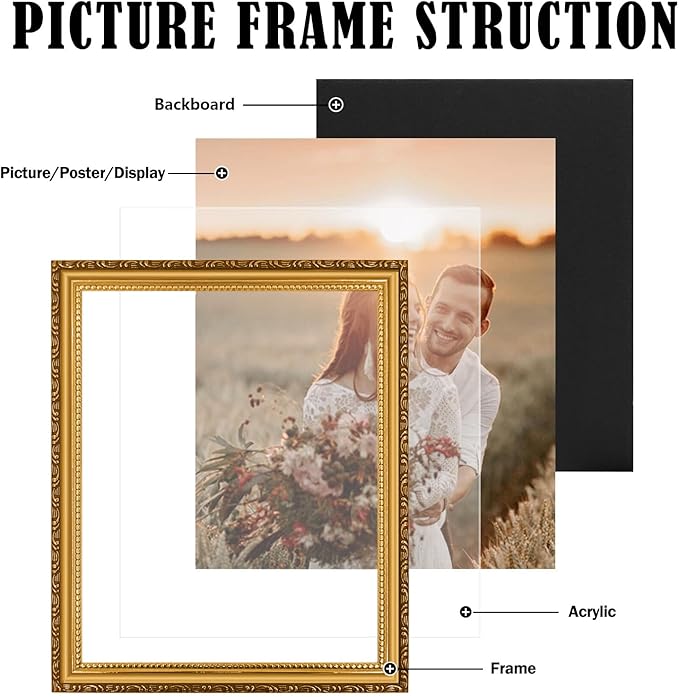5×7in Picture Frame Gold, Picture Frames for Wall Hanging And Tabletop Display, Ornate Photo Frame for Poster,Vintage Frames,Christmas Frames,with Durable Plexiglass