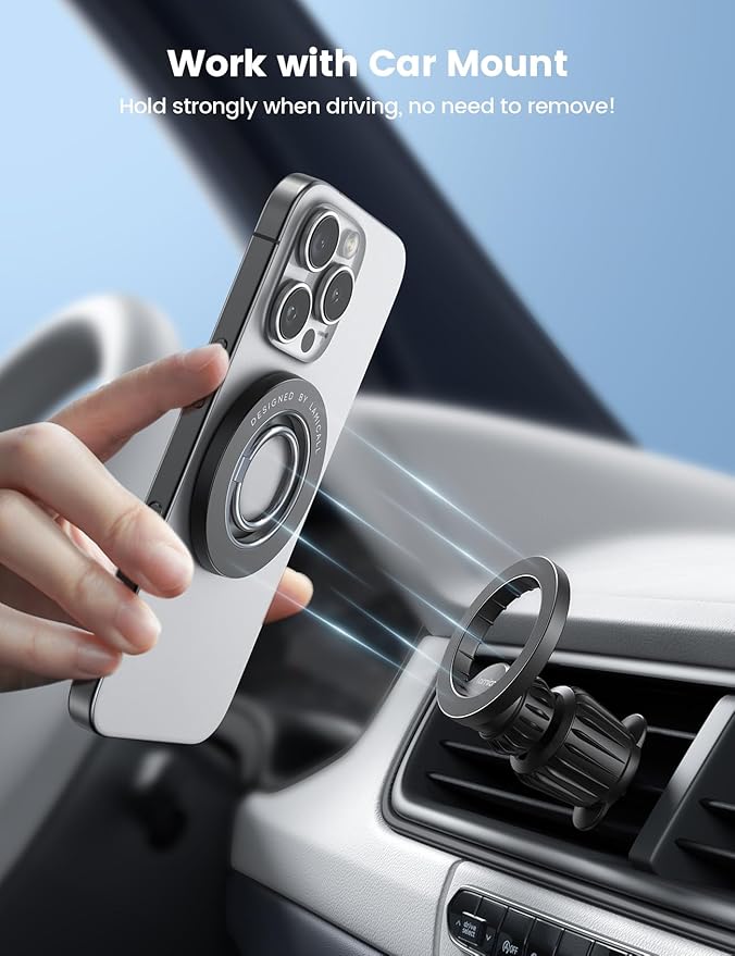 Lamicall Magnetic Phone Ring Grip for MagSafe - 360° Rotation Strong Magnet Finger Ring Holder Grip Stand, Mag Safe Kickstand Accessories for iPhone 17 16 15 14 Air Pro Max Plus, Androids, Misty Black