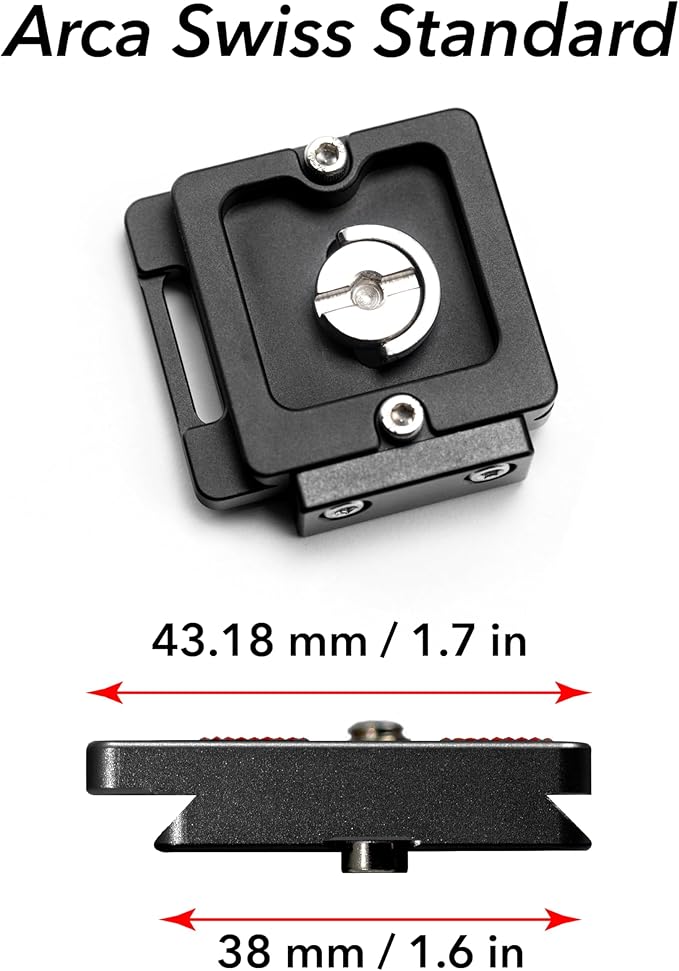 Breakthrough Photography 40mm Universal Arca Swiss Quick Release Plate for Tripod Ball Head with Hand-Adjustable Stainless Steel Screw & Removable Rear Stopper - Gunmetal Color
