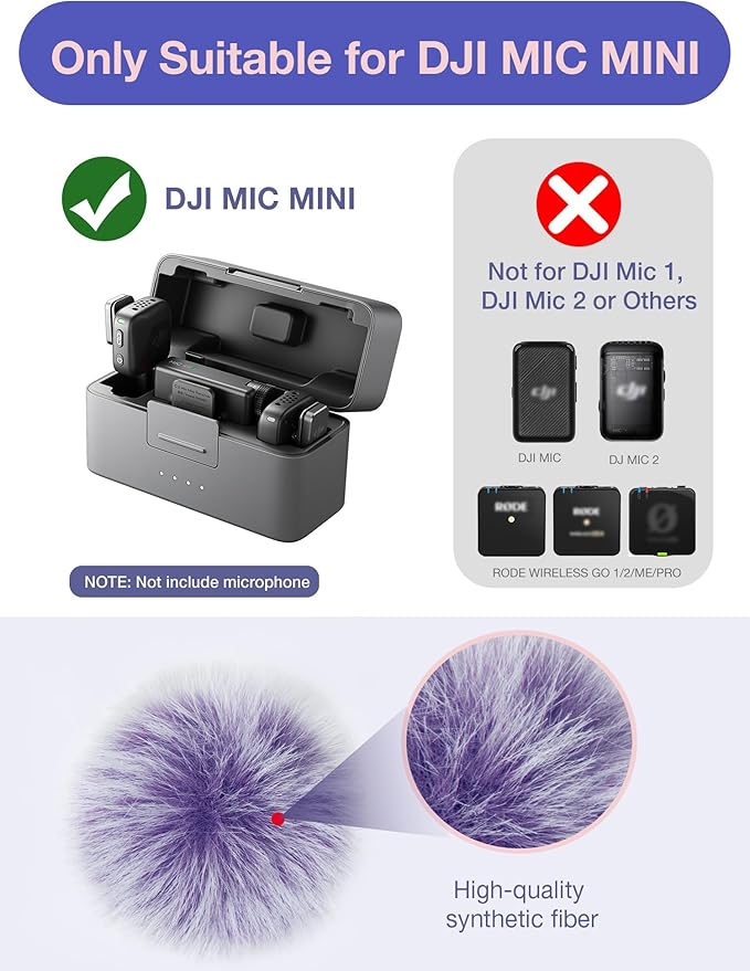 YOUSHARES Microphone Wind Muff Compatible with DJI Mic Mini - 2 Packs Furry Windproof Cover Suitable for DJI MINI 2024 Wireless to Reduce Wind Noise