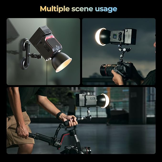 SmallRig RC 100B COB Video Light, 100W Bi-Color 2700K-6500K, Type-C PD Fast Charging, Built-in Battery Plate, with App Control for Photography, Photo Studio, Standard Version (Without Battery) 4893