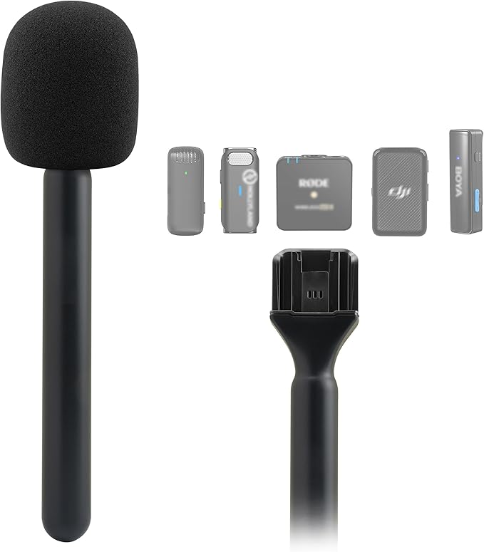 for Dji Handheld Mic Adapter, Stand for DJI/RODE/HOLLYLAND/BOYA/GODOX/ULANZI/Comica and More Wireless Transmitter Holder Interview Go Handle Stick with Cold Shoe Mount