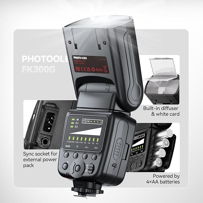 PHOTOOLEX FK300G Camera Flash Speedlite with Flash Trigger for Canon Nikon Sony Panasonic Olympus Fujifilm Pentax Sigma Minolta Leica and Other SLR Digital Cameras and Digital Cameras