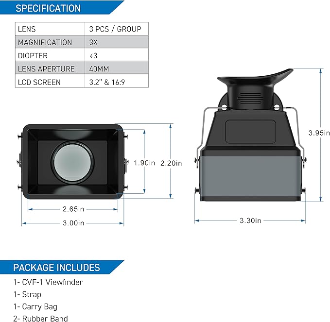 Kamerar CVF-2 LCD Viewfinder 3X Magnifier for 3.0" and 3.2" LCD Screen for Canon, Nikon, Pentax, Sony DSLR