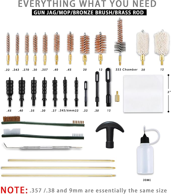 Gun Cleaning Kit Universal Supplies for Rifle Pistol Shotgun with Portable Carrying Case for 12Ga 20Ga .22 5.56mm .223 Chamber .243/6MM .270/284 .30/308 357/38 9MM .40 .45