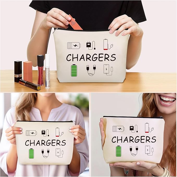 Charger Makeup Bag: Charging Cord Electronics Accessories Themed Cosmetic & Toiletry Organizer Pouch For Teen Girls & Women.Ideal Gift For Travel, Birthdays, & Christmas.
