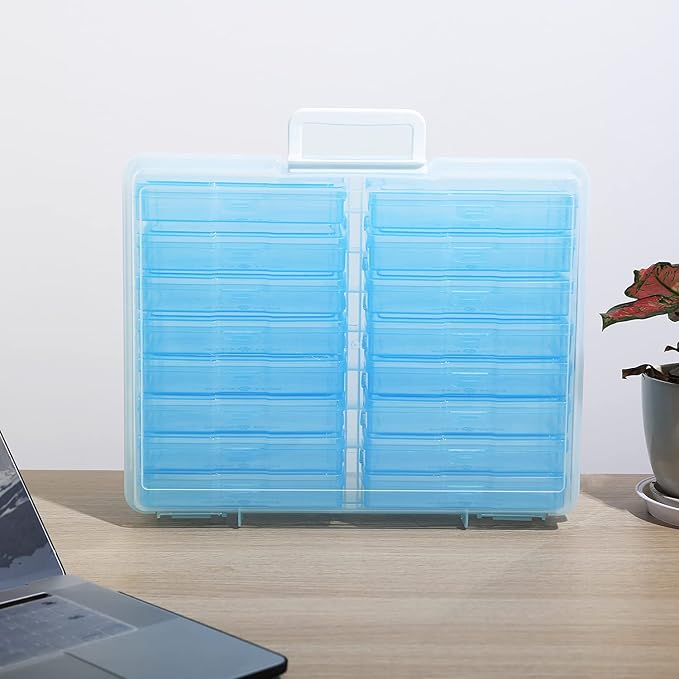 Naivees 4" x 6" Photo Storage Case with Handle, 16 Inner Photo Organizer Keeper, Extra Large Storage Picture Boxes, Seed Storage, Transparent Craft Keeper (Blue)