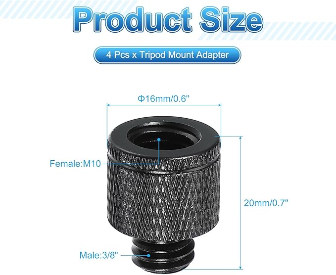 PATIKIL Tripod Screw Adapter M10 Female to 3/8 Male, 4 Pcs Tripod Nut Connectors Camera Mount Screw Camera Double Head Converter for Microphone Holder Magic Arms Accessories, 20 mm