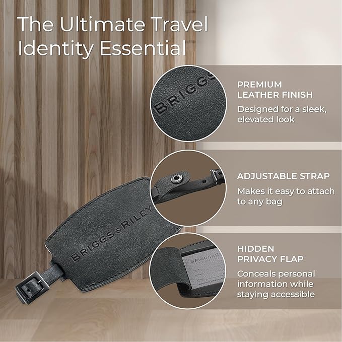 Briggs & Riley Leather Luggage ID Tag for Men & Women - Identification Tag for Suitcases, Baggage ID Label, Fits Standard Size Business Card - Luggage Accessories, Black