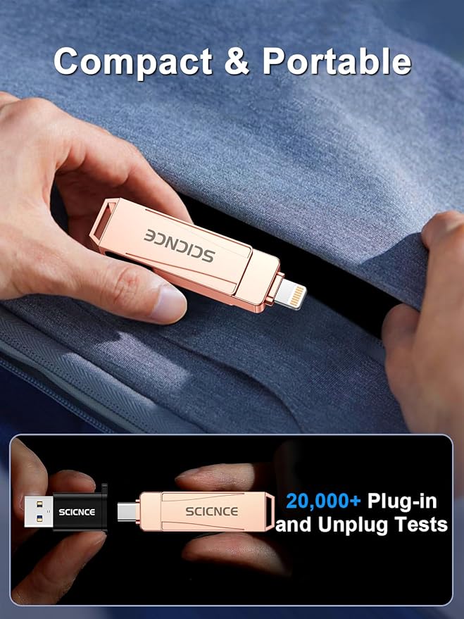 SCICNCE 512GB Flash Drive Intended for iPhone, USB Memory Stick Storage Backup for Photos Videos, Plug and Play No APP Required, Compatible with iPhone iPad Android and Computers (Rose Gold)