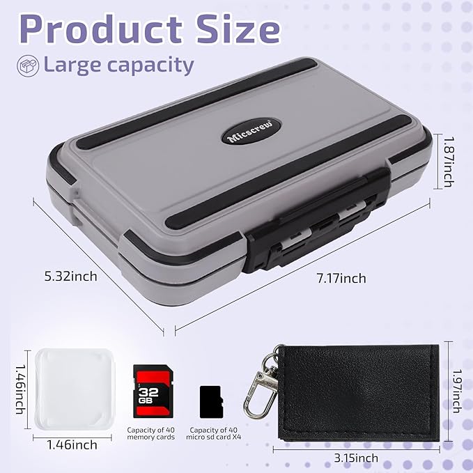 Micscrew 36-Slot Memory Card Case with 36 Transparent Holders & 60 Writable Labels, SD Card Storage Case & Organizer for Camera Memory Cards