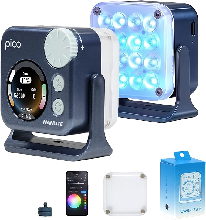 Nanlite Pico Portable LED Fill Light – Full Color RGB, Snap-On Attachment for Phone/Camera Photography, Live Streaming, Video Content Creation (Midnight Blue)
