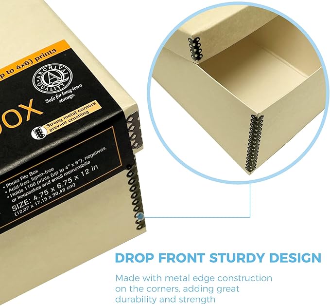 Lineco Photo Card Box, Museum-Quality Archival Storage, Acid-Free with Removable Lid, Bulk Storage for Negatives, Prints, Films, Photos, 4x6x12 Inches, Tan