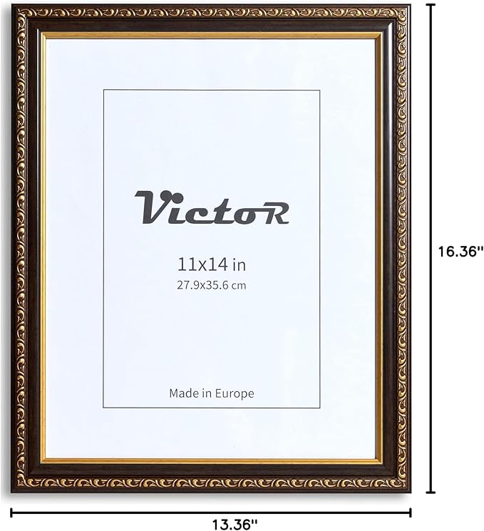 VictoR Picture Frame Chagall 11x14 Black Gold-Picture Frame for Photos in Size 11x14 Inch - Vintage Design with Shatterproof Acrylic Glass - Antique - only for hanging