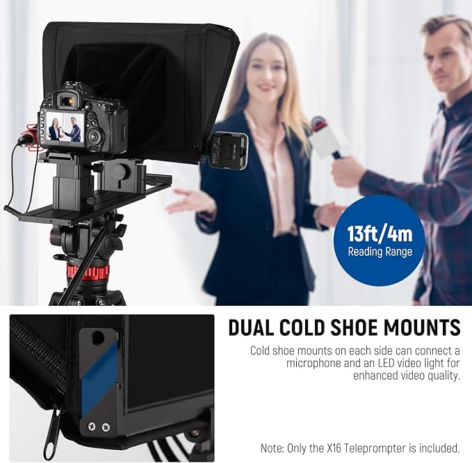 NEEWER Teleprompter X16 with RT113 Remote & App Control, 16" Beamsplitter, Aluminum Alloy Foldable Design, QR Plate Compatible with 501PL iPad Android Tablet Camera Camcorder Up to 44lb/20kg