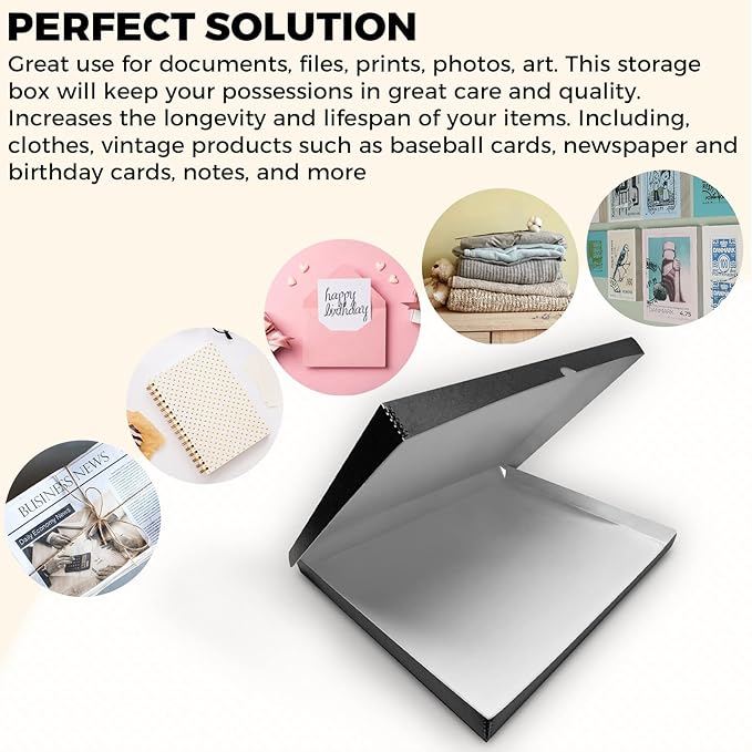Golden State Art, Archival Folio Storage Box 18x24, Clamshell Design with Metal Edge, Preserve and Store Photos Documents Cards Prints Arts Crafts DIY, Black, Pack of 2