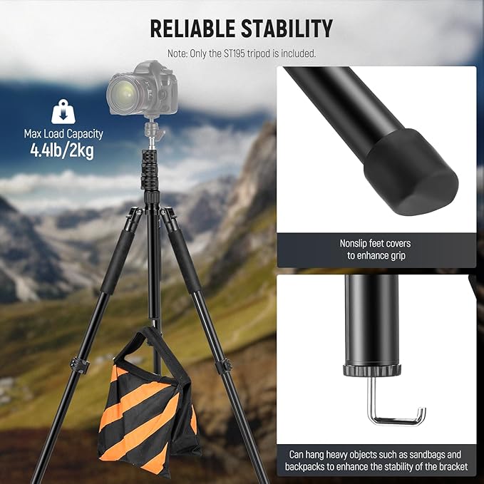 NEEWER Photography Light Stand, 1.5-6.4ft/47-195cm Aluminum Reversible Studio Lighting Tripod, Portable Phone Video Stand w/ 1/4" Screw for Strobe Light Camera Softbox, 4.4lb/2kg Load, ST195