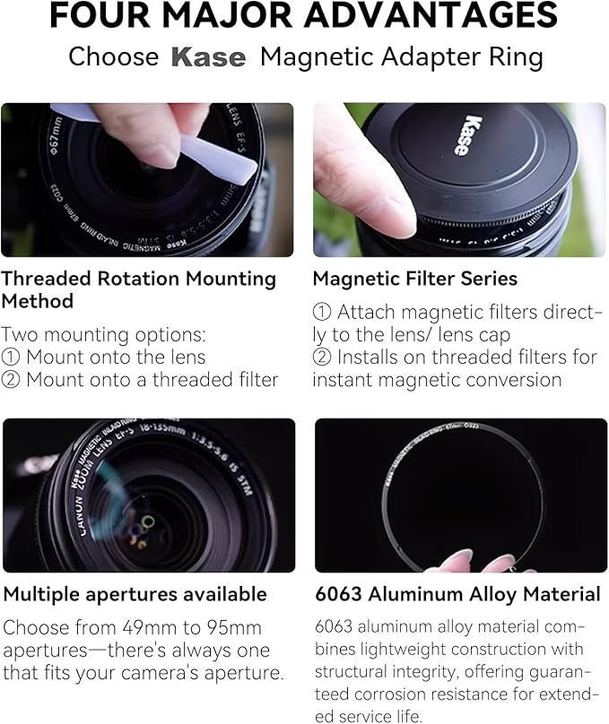Kase 67mm Magnetic Adapter Ring, Aviation Aluminum 0.5s Snap-On Frame for CPL/ND/UV Filters, No Light Leak & Vignette, Ultra-Thin Stackable for DSLR Mirrorless Wide-Angle Vlog