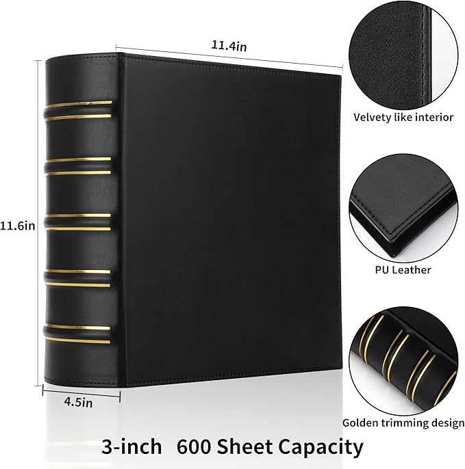 LETVPVOW 2 Pcs Vintage Hardback 3 Ring Binder 3 Inch, Professional Leather Binder 3 Ring, Three Ring Binders Fits 8.5 x 11, D Ring Binders for Home, School and Office- (1 Black and 1 Dark Green)