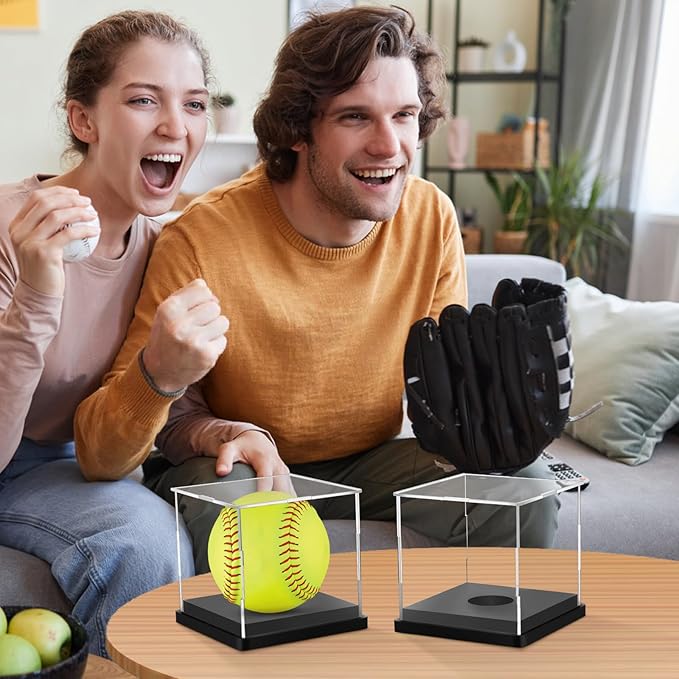 2PCS Softball Display Case Acrylic Clear Display Box Baseball Tennis Golf Protected Stand for Signed Memorabilia Large 12 Inch Sports Game Ball Storage Box