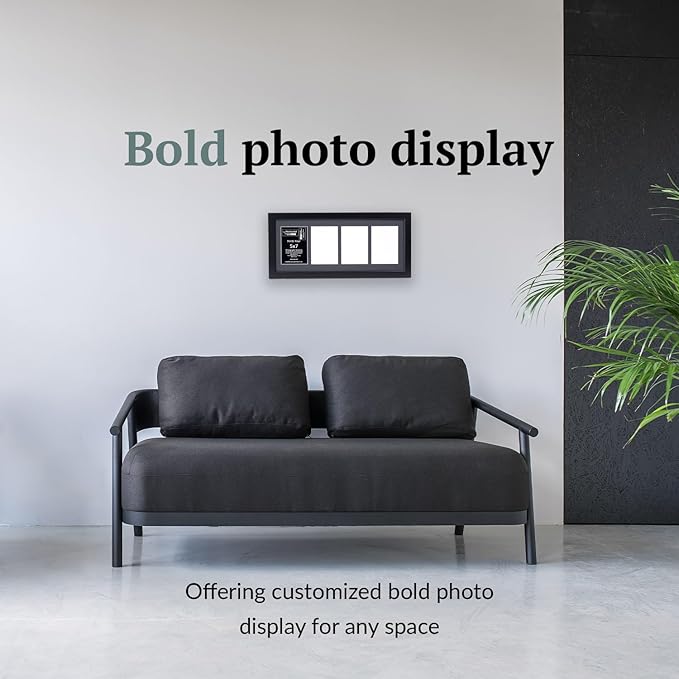 Creative Letter Art - 4 Opening 5x7 Black Picture Frame with 10x24-inch Black Mat Collage including Full Strength Glass, Alphabet Photography