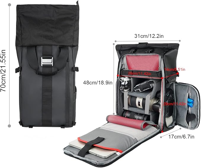 Besnfoto Camera Backpack Waterproof Camera Bag Satchel for Photographer DSLR SLR Mirrorless with Laptop Compartment and Rain Cover