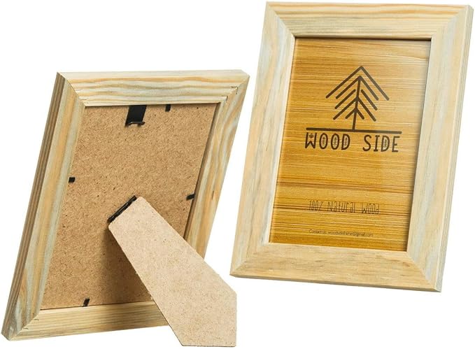 Rustic Wooden Picture Frames 4x6 - Set of 2- Natural Eco Solid Wood and High Definition Real Glass for Wall Mounting and Tabletop Display Photo Frame