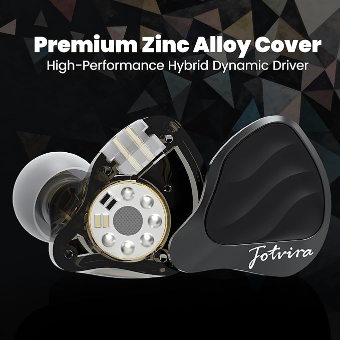 Hybrid in Ear Monitors Headphones with Mic, IEM Earphones 10mm Dual Dynamic Drivers, HiFi Wired Earbuds, Zinc Alloy Faceplate in Ear Monitor with Silver-Plated Detachable Cable for Musician