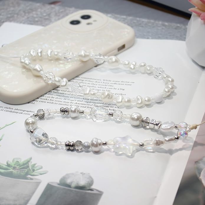 Beaded Camera Wrist Strap, Cute Phone Charms Strap, Pearl Bracelet Wrist Strap, Phone Keychain Decoration for Wallet