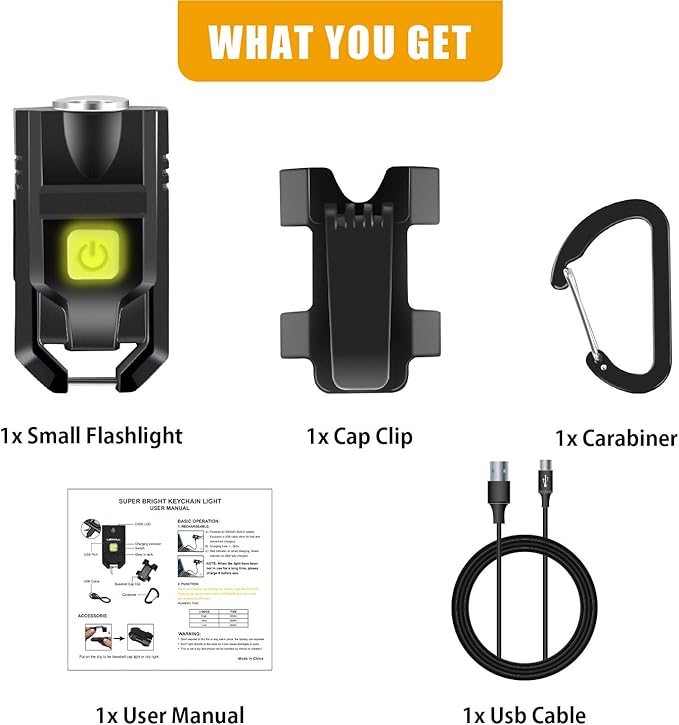 lexall LED Small Flashlight, 2 Pack 500Lumens Bright Mini Keychain Light, USB Rechargeable Pocket Lights with 3 Modes Compact Baseball Cap Lights Indoor and Outdoor for Walking,Searching and Hiking