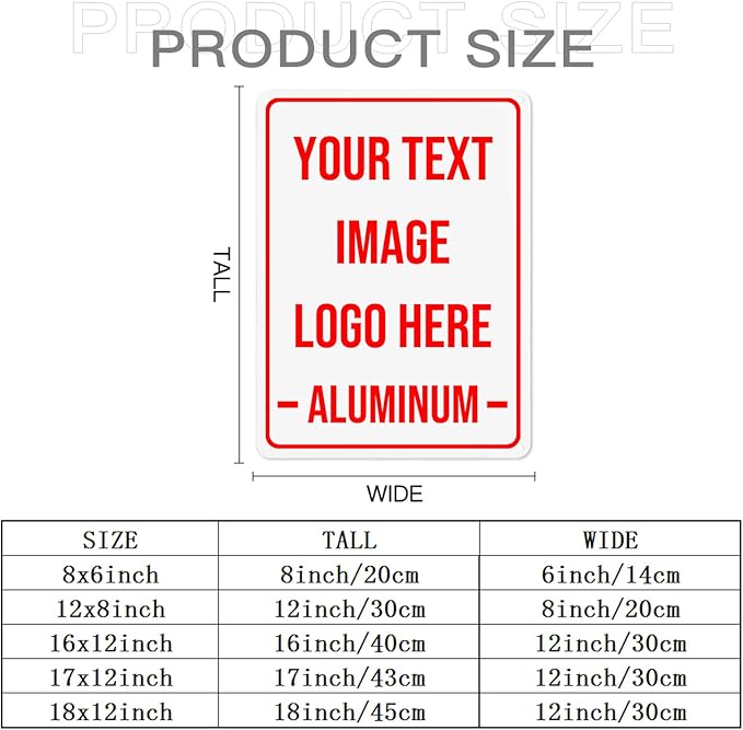 Generic Bulk Custom Aluminum Sign, Customized Personalized Metal Signs Add Text Logo Image For Garden Office Business Farm Home Bar Indoor Outdoor 8"x6", White