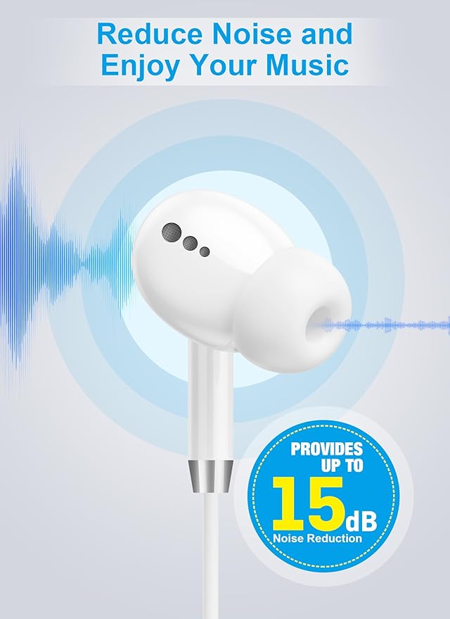 USB C Headphones for iPhone 17 16 15, Wired Earbuds with Mic & Remote Control, Nosie Cancelling for Apple Headphones with 3 Size Tips, Type C Earphones for Android, Galaxy S25 S24, Pixel 9, 2 Pack