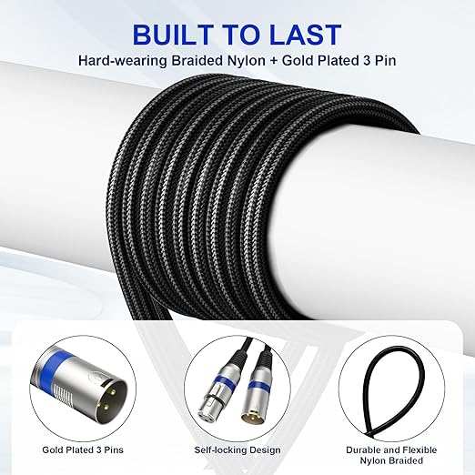 Professional 4 Pack 10FT XLR Cables, Noise Free and Long-Lasting Braided XLR Microphone Cable, All Copper Conductors Balanced Male to Female Mic Cable for Studio Monitor, Mixer, DMX, Colorful
