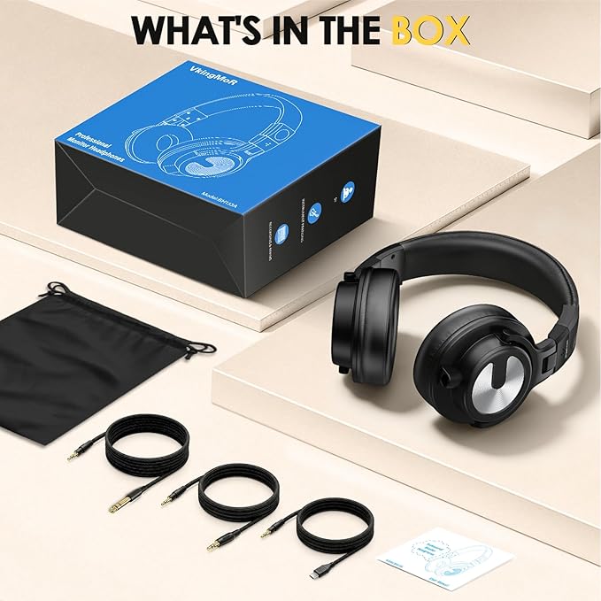 USB C Headphones Wired Over Ear with 50mm Drivers, Studio Monitor & Mixing DJ Headphones Professional with 6.35mm/3.5mm/Type-C Jack Over Ear Headsets for DJ Podcast Guitar AMP Piano Keyboard Recording