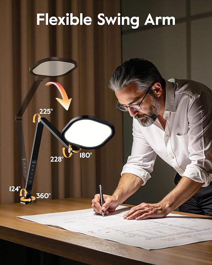Desk Lamps for Home Office, 2000LM Eye-Caring Desk Light with Clamp, Dimmable Zoom Lighting with 3 Colors & 10 Brightness, Remote Computer Ring Light for Video Calls,Conference, Reading, CRI>95