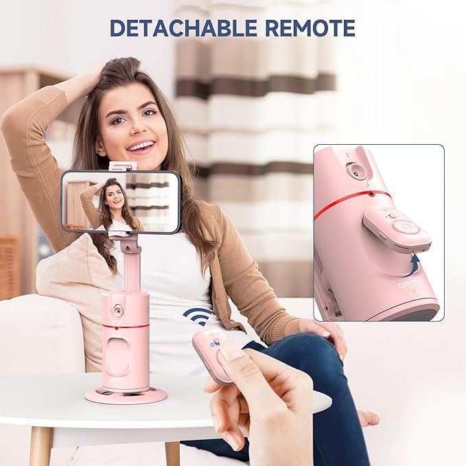Auto Face Tracking Phone Holder, Gesture Control & Remote, Face Tracking Tripod 360 Rotation Body Phone Camera Mount Smart Shooting Holder, Cell Phone Selfie Stick Tripod, Expandable Pole (Pink)