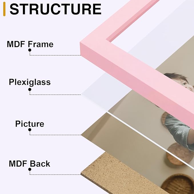 decorUhome Triple 4x6 Picture Frame Vertical, Engineered Wood Trifold Photo Frame with Plexiglass for Tabletop Display, 4x6, Pink