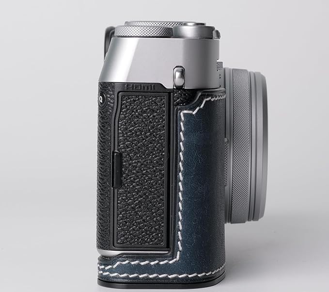 Genuine Leather Camera Half Case for Fujifilm X100VI - Top Layer Cowhide Body + Metal Base Plate - Hand Shank Free Design (Dark Blue)