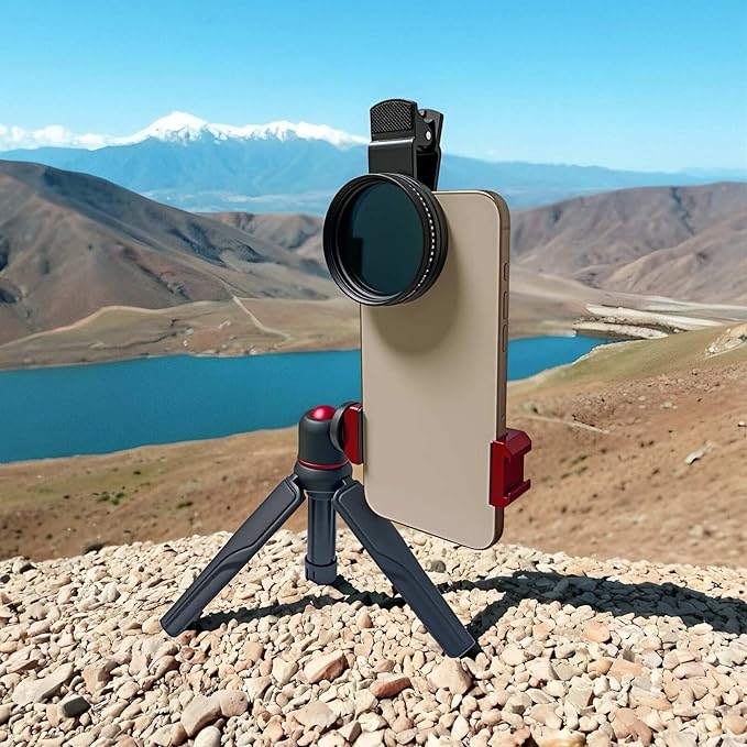ND Filter for iPhone,Clip-on Phone Lens Adjustable Neutral Density Filter Kit,Variable 2-400 (1-16 Stops) Multiple Coatings, Water and Scratch Resistant.