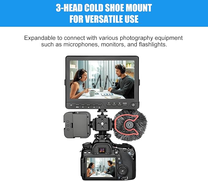 3 Port Cold Shoe Mount Adapter with 1/4"-20 Thread for Camera Cage Flash LED Monitor Microphone, Aluminum Camera Triple Cold Shoe Extension Hot Shoe Mount Adapter Compatible with DSLR/SLR Camera