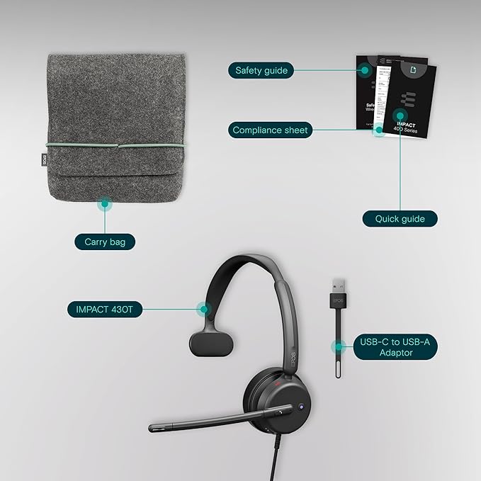 EPOS Impact 430T Mono USB C and USB A On-Ear Headset with Dual Noise-Canceling Mics, Microsoft Teams Certified, Plug-and-Play, Zoom Compatible, Ideal for Home Office & Business Calls