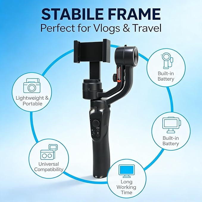 3 Axis Phone, Handheld Stabilizer, 7.0in Smartphone Support - Real - Time Anti - Shake, Intelligent Follow - Up, Live Streaming