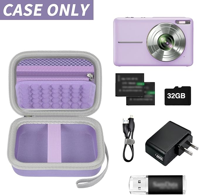 Digital Camera Case for CAMKORY/for Kodak Pixpro/for VAHOIALD/for Sony DSCW800 830/ for Canon PowerShot 180 190. Kids Vlogging Cameras Storage Holder for Accessories (Box Only)-Purple