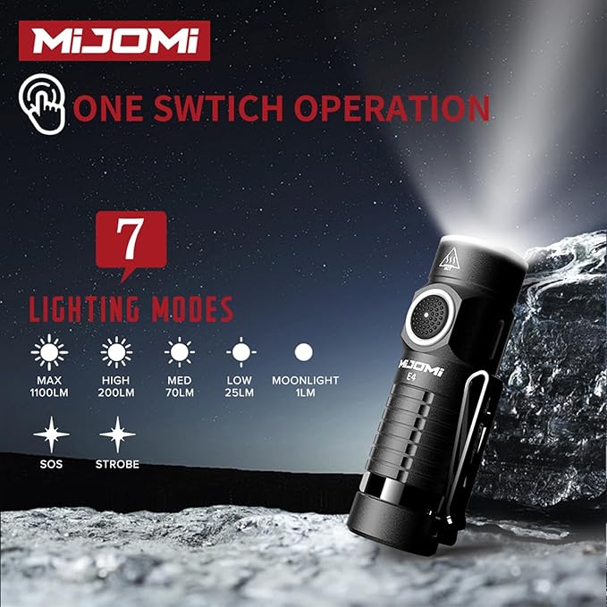 Mini EDC Flashlight with Magnet, Compact Rechargeable Pocket Light 1100 High Lumens Travel Flashlight Rechargeable, E4 Small Flashlight with Clip for Outdoor, Hiking, Walking