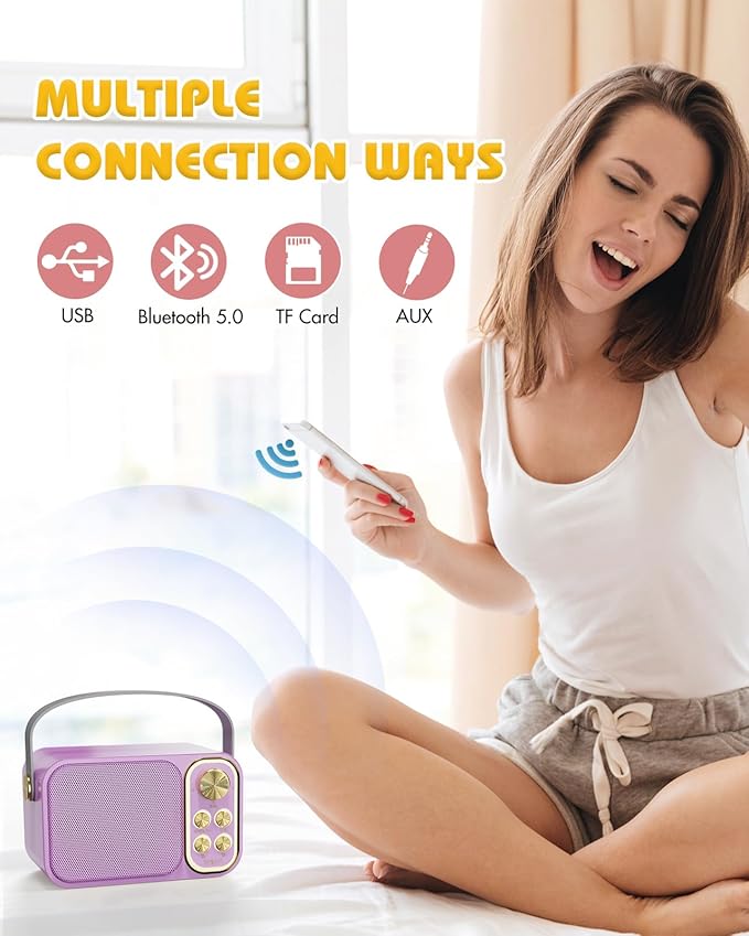 Mini Karaoke Machine for Kids Adults, Portable Bluetooth Speaker with 2 Wireless Microphones, Kids Karaoke Machine for Girls Boys, Toys Birthday Gifts for 3-12+ Years Old Toddler (Purple)