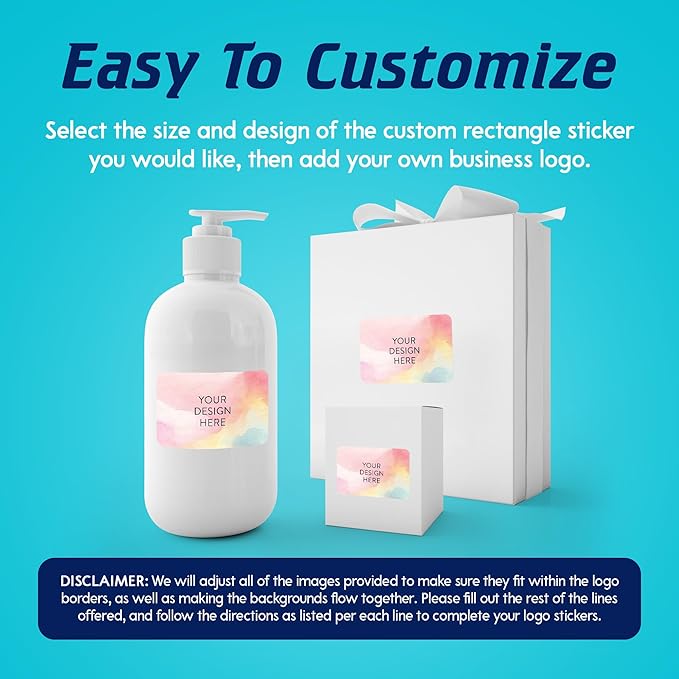 100 Custom Vinyl Stickers - Upload Your own Image, Text, Design, Logo - Personalized Logo Labels for Handmade, Packaging, Bottle, Jars, Candle, Brand Stickers (Watercolor, 6x4)