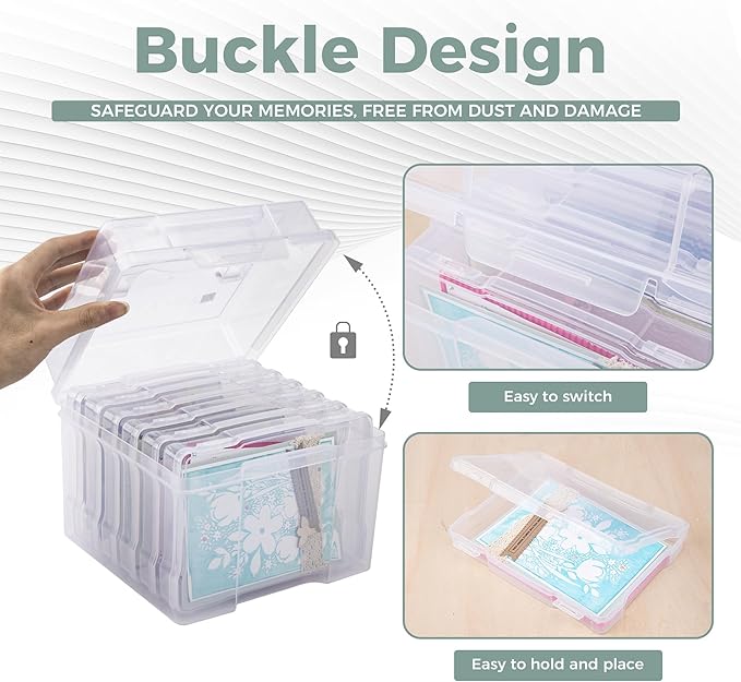 CraftGenes Photo Organizers and Storage 5x7 with Handle, 6 Inner Plastic Photo Storage Box, Dustproof Picture Containers for Index Cards, Stamps, Crafts, Seeds, Sticker Storage