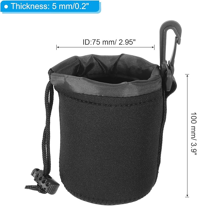 PATIKIL Camera Lens Bag, 3 Pcs 3" ID x 3.9" H Drawstring Pouch With Thick Protective Neoprene, Case for DSLR Camera Lens, Water Coffee Cups Black