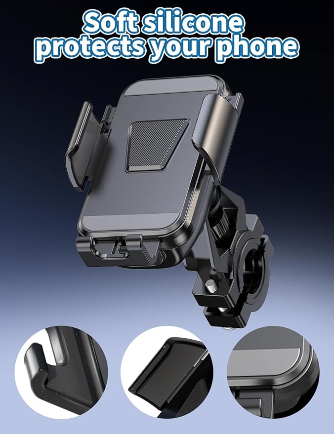 Phone Holder Induction Speaker for Bike, 4.7-7.4" Phones Stand Mount with Bluetooth Speaker Amplifier, Scooter Motorcycle Handle Bar Multifunctional Clamp, 360° Rotating, IP65 Water Resistant